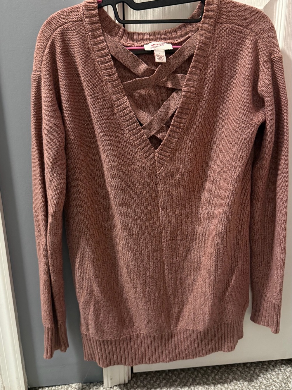 Crisscross V-Neck Long-Sleeve Sweater - Dusty Rose Arizona Jeans small